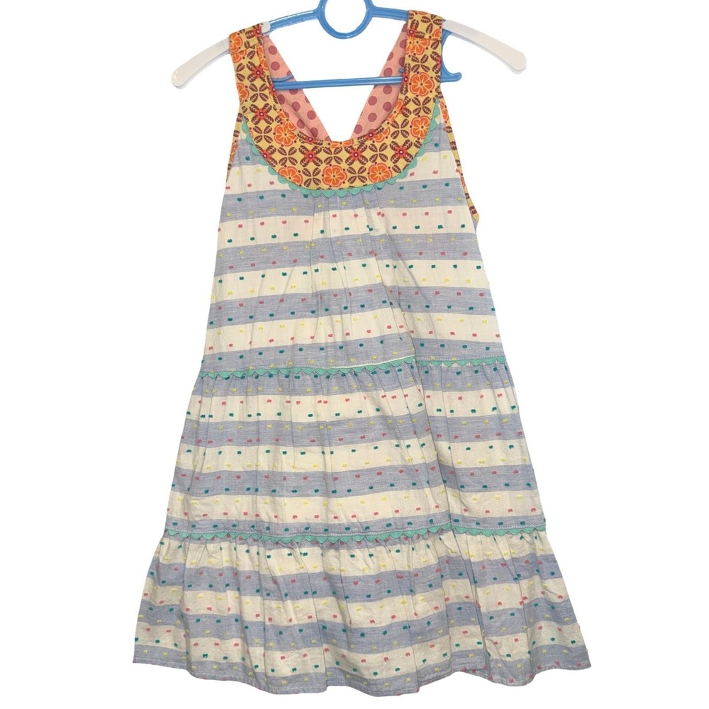 21 Matilda Jane Size 8 Happy & Free Dotted Sky Tank Dress Stripe Polka Dot EUC